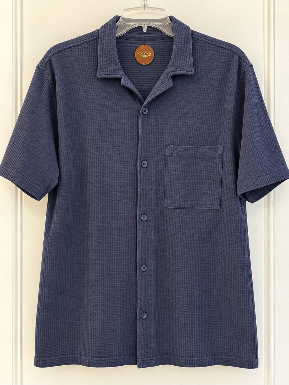 Common Projects Navy Short-Sleeve Waffle Button-Down Shirt